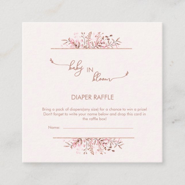Pink Wildflower Border Baby in Bloom Diaper Raffle Begleitkarte (Vorderseite)