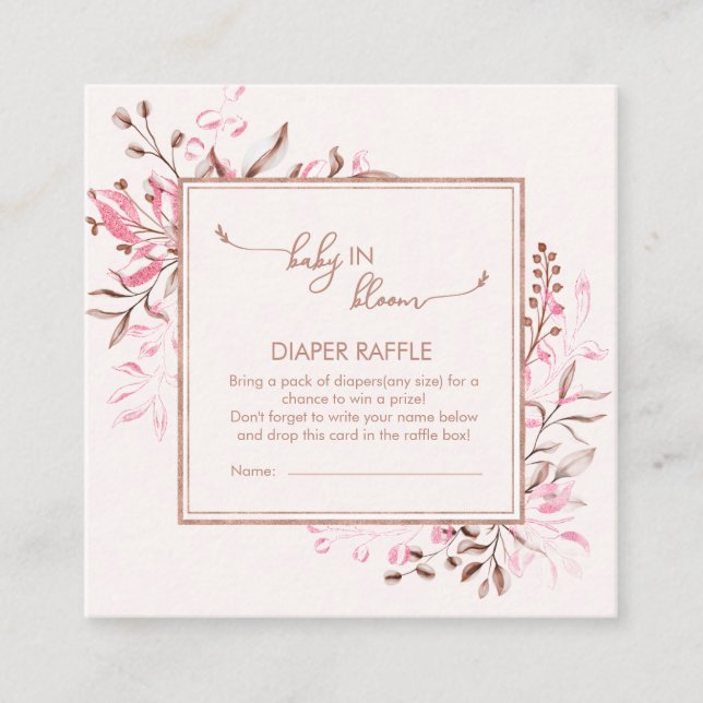 Pink Wildflower Border Baby in Bloom Diaper Raffle Begleitkarte (Vorderseite)