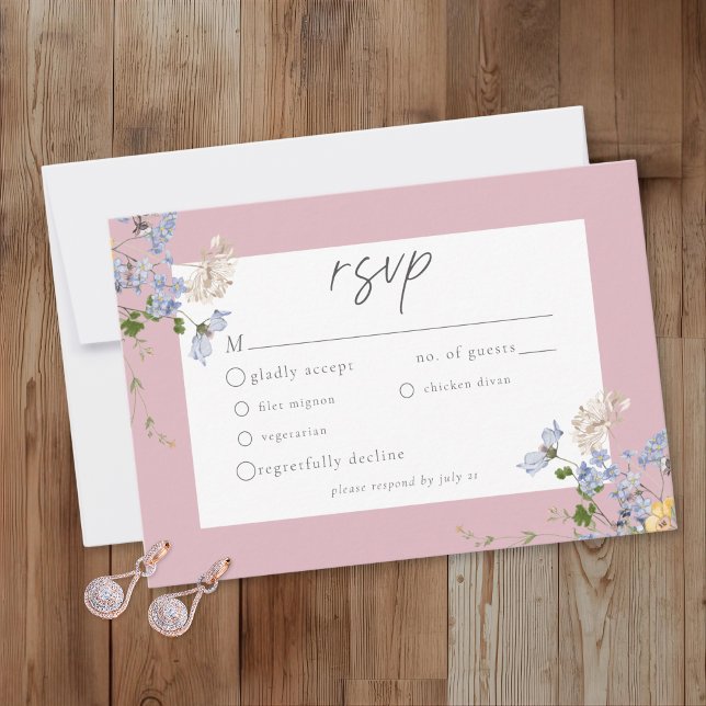 Pink Wildflower Garden Elegant Wedding RSVP Karte (Von Creator hochgeladen)
