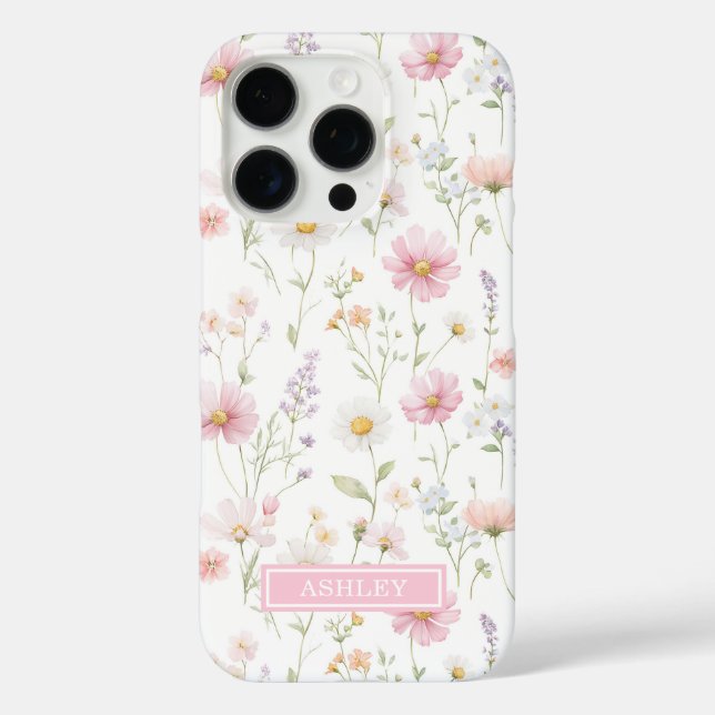 Pink Wildflower Garden Monogrammed Case-Mate iPhone Hülle (Rückseite)
