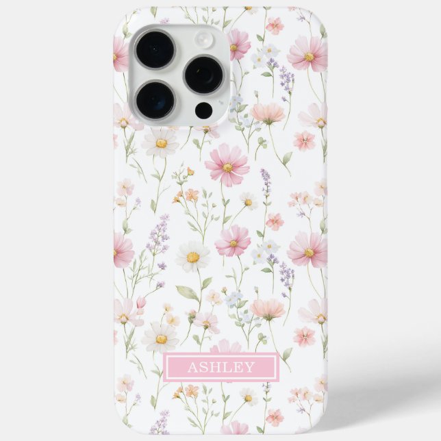 Pink Wildflower Garden Monogrammed Case-Mate iPhone Hülle (Rückseite)