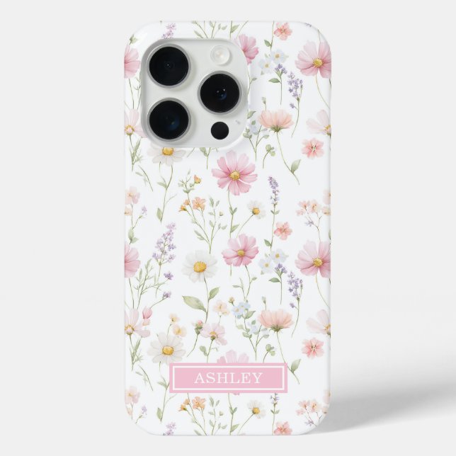Pink Wildflower Garden Monogrammed Case-Mate iPhone Hülle (Rückseite)