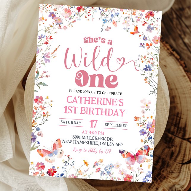 Pink Wildflower Girl First Birthday Einladung (Von Creator hochgeladen)