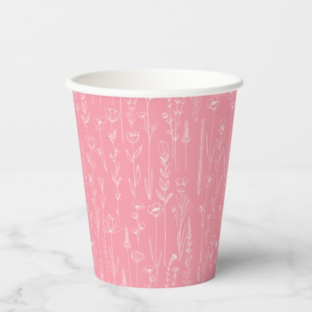 Pink Wildflower Party Cup | Floral Pattern Design Pappbecher (Vorderseite)