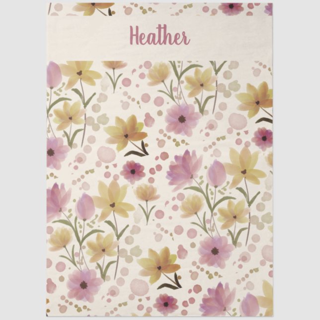 Pink Wildflower Watercolor Monogram Name Seidenpapier (Vorderseite)