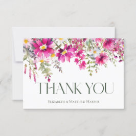 Pink Wildflowers Floral Wedding Thank You Karte