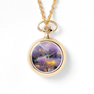 Pink Willow tree bei Sonnenuntergang am Teich Armbanduhr