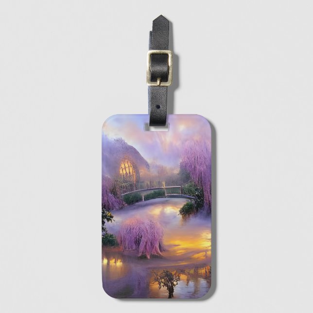 Pink Willow tree bei Sonnenuntergang am Teich Gepäckanhänger (Vorderseite Vertikal)