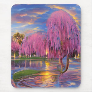 Pink Willow tree bei Sonnenuntergang am Teich Mousepad
