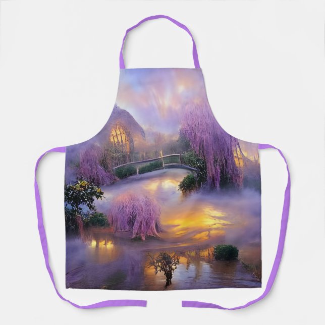 Pink Willow tree bei Sonnenuntergang am Teich Schürze (Vorderseite)