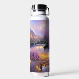 Pink Willow tree bei Sonnenuntergang am Teich Trinkflasche
