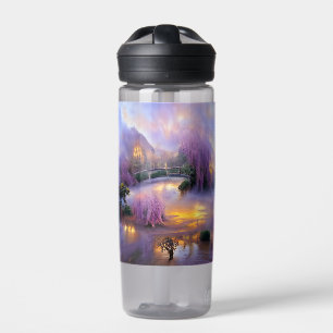 Pink Willow tree bei Sonnenuntergang am Teich Trinkflasche