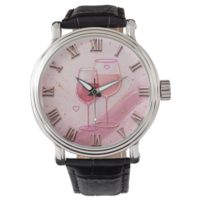 Pink Wine Glass Armbanduhr (Vorderseite)