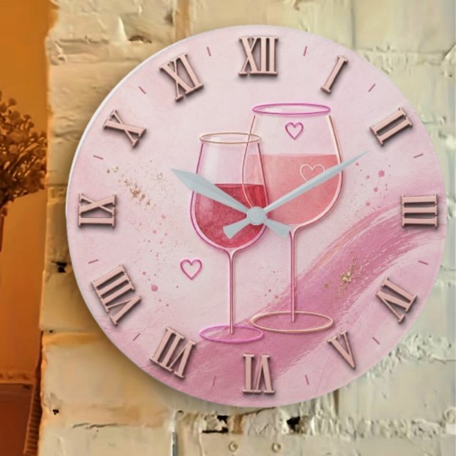 Pink Wine Glass Große Wanduhr (Von Creator hochgeladen)