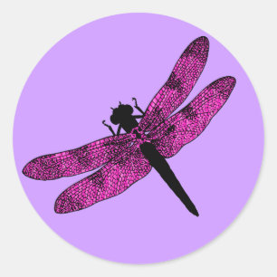Pink Winged Dragonfly Runder Aufkleber