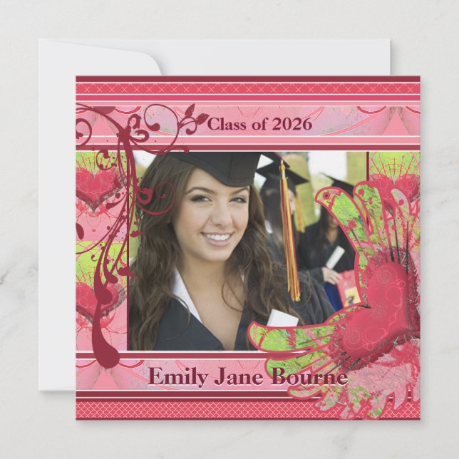 Pink Winged Heart Abschluss Picture Class 2012 Ankündigung (Vorderseite)