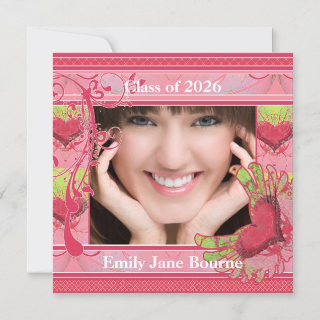 Pink Winged Heart Abschluss Picture Class 2012 Ankündigung (Vorderseite)