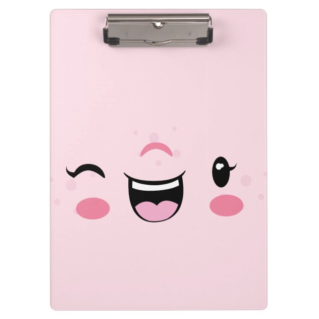 Pink Winking Kawaii Face Clip Board Klemmbrett (Vorderseite)