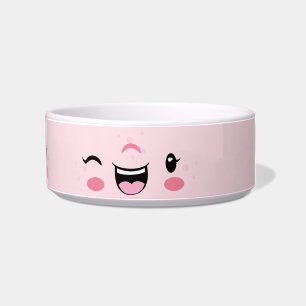 Pink Winking Kawaii Face Dog Bowl Napf