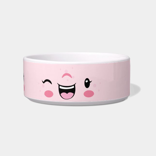 Pink Winking Kawaii Face Dog Bowl Napf (Rechts)