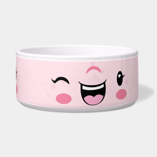 Pink Winking Kawaii Face Dog Bowl Napf