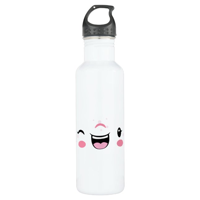 Pink Winking Kawaii Face Edelstahlflasche (Vorderseite)