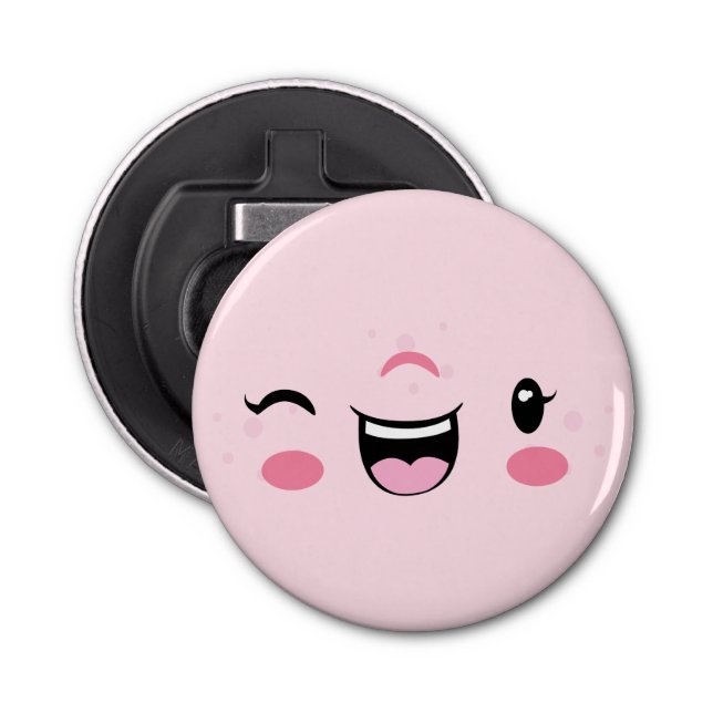 Pink Winking Kawaii Face Flaschenöffner (Vorderseite)