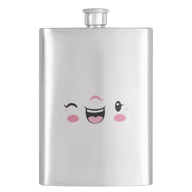 Pink Winking Kawaii Face Flask Flachmann (Vorderseite)