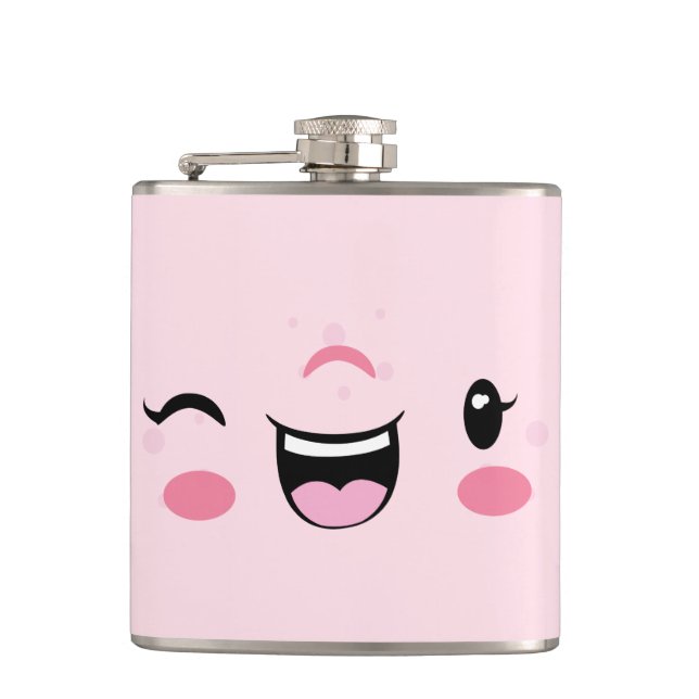 Pink Winking Kawaii Face Flask Flachmann (Vorderseite)