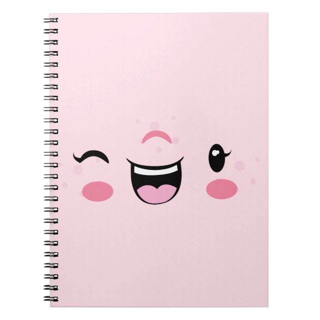 Pink Winking Kawaii Face Notebook Notizblock (Vorderseite)