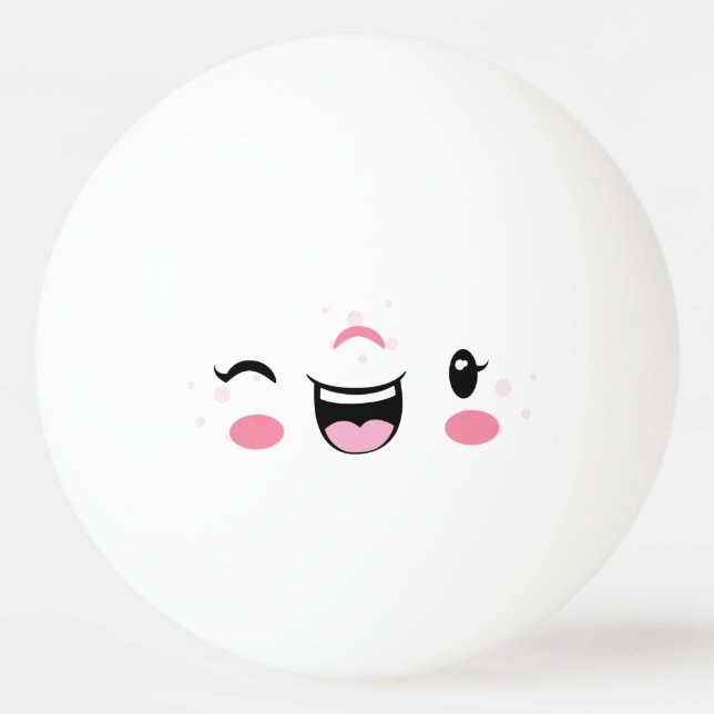 Pink Winking Kawaii Face Ping Pong Balls Tischtennisball (Rückseite)
