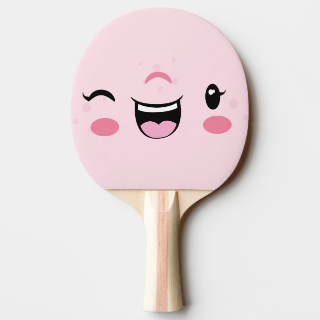 Pink Winking Kawaii Face Ping Pong Paddle Tischtennis Schläger (Rückseite)
