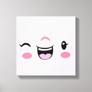 Pink Winking Kawaii Face Wrapped Canvas Leinwanddruck