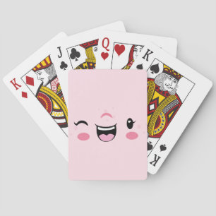 Pink Winking Kawaii Gesichtskarten Spielkarten