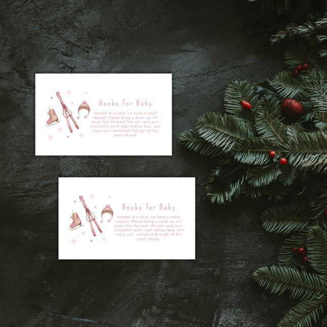 Pink Winter Après Bébé Ski Books For Baby Shower  Begleitkarte (Pink Winter Après Bébé Ski Books For Baby Shower Enclosure Card)