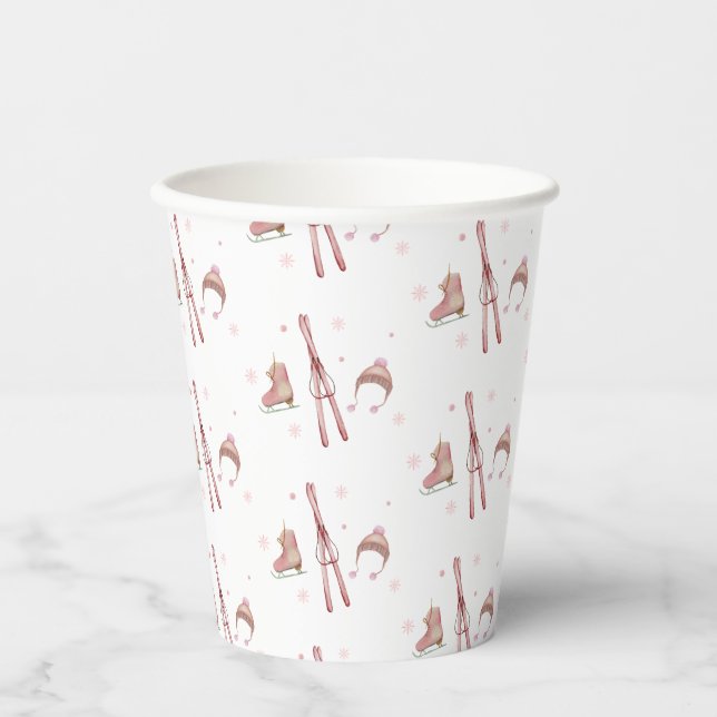 Pink Winter Après Bébé Ski Pattern Baby Shower  Pappbecher (Vorderseite)