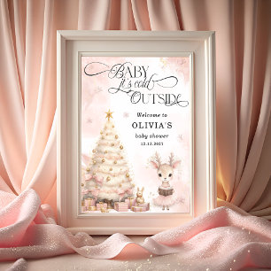 Pink Winter Baby Deer Baby Dusche Willkommen Poster