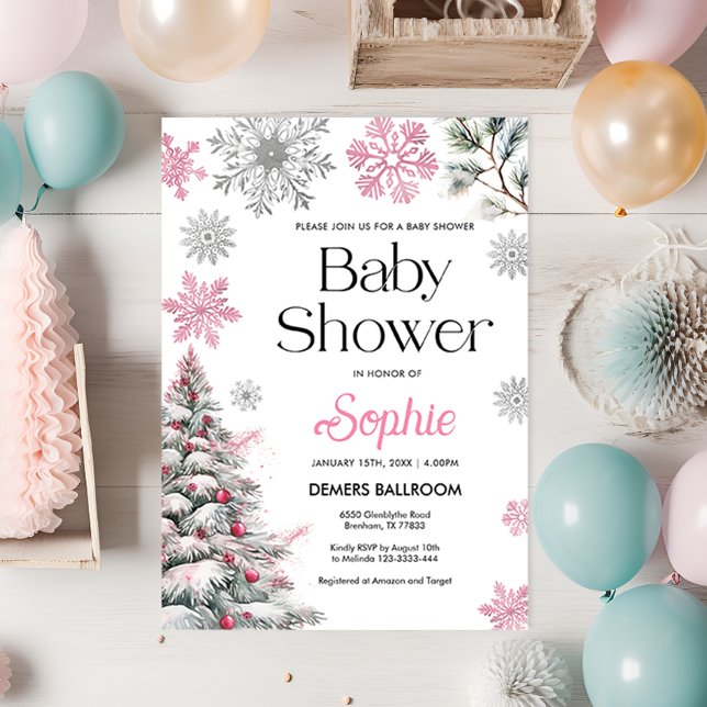 Pink Winter Baby Dusche Einladung (Von Creator hochgeladen)