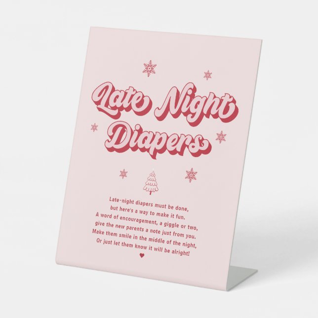 Pink Winter Baby Dusche Spate Night Diapers Spiel Sockelschild (Vorderseite)