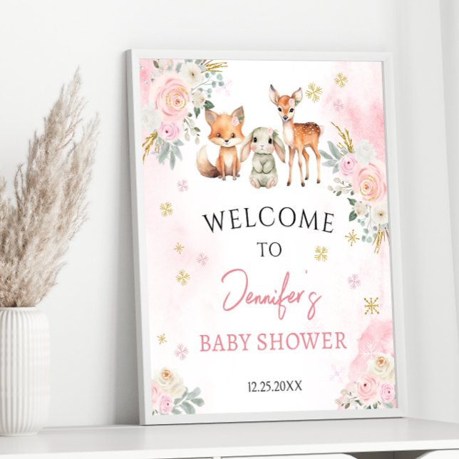 Pink Winter Baby Girl Dusche Willkommensschild Poster (Von Creator hochgeladen)