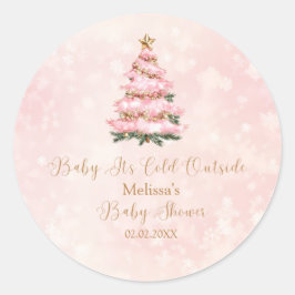 Pink Winter Baby Its Cold Outside Baby Shower Runder Aufkleber
