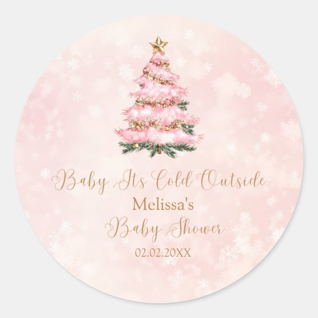 Pink Winter Baby Its Cold Outside Baby Shower Runder Aufkleber (Vorderseite)