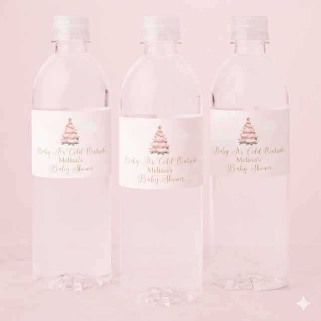 Pink Winter Baby Its Cold Outside Baby Shower Wasserflaschenetikett (Von Creator hochgeladen)