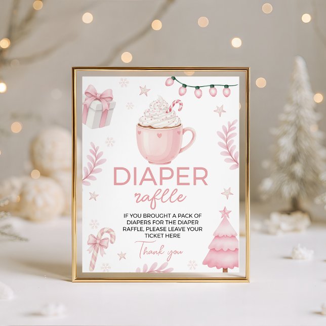 Pink Winter Baby Shower Diaper Raffle Sign Sockelschild (Von Creator hochgeladen)