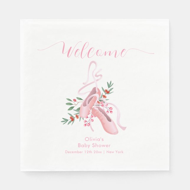 Pink Winter Ballerina Tutu Baby Shower Welcome  Serviette (Vorderseite)