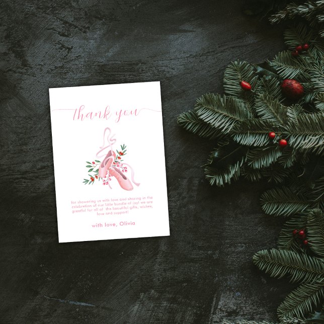 Pink Winter Ballerina Tutu Cold Baby Shower  Dankeskarte (Pink Winter Ballerina Tutu Cold Baby Shower Thank You Card)