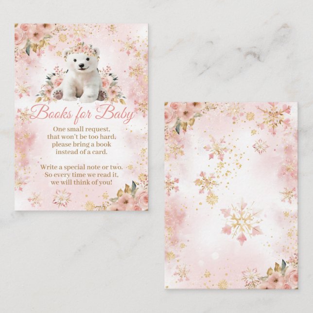 Pink Winter Bear The Girl Baby Shower Book Begleitkarte (Vorne/Hinten)