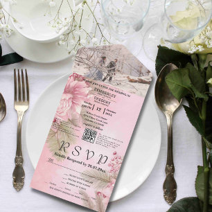 Pink Winter Berry Floral Weihnachten Minimal QR Co All In One Einladung