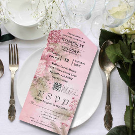 Pink Winter Berry Floral Weihnachten Minimal QR Co All In One Einladung