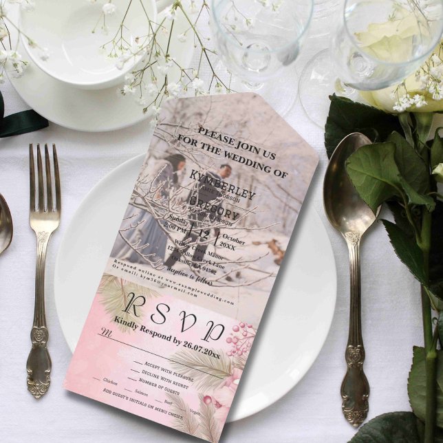 Pink Winter Berry Floral Weihnachts-Foto E-Mail All In One Einladung (Von Creator hochgeladen)